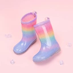 Four Seasons Cute Girls Rain Boots Rainbow Gradient Glitter Waterproof Non-Slip Toddler Kids Outdoor Rainy Day Shoes