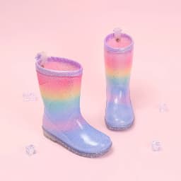 Four Seasons Cute Girls Rain Boots Rainbow Gradient Glitter Waterproof Non-Slip Toddler Kids Outdoor Rainy Day Shoes