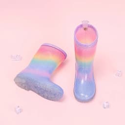 Four Seasons Cute Girls Rain Boots Rainbow Gradient Glitter Waterproof Non-Slip Toddler Kids Outdoor Rainy Day Shoes