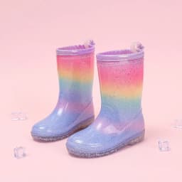 Four Seasons Cute Girls Rain Boots Rainbow Gradient Glitter Waterproof Non-Slip Toddler Kids Outdoor Rainy Day Shoes