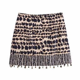 2026 Sexy Leopard Print Mini Skirt Women Asymmetrical Tie Waist Metal Fringe Hem Skirt for Party Street Wear