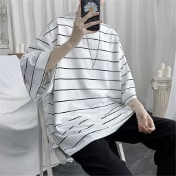2026 Summer Oversized T-Shirt Men Funny Harajuku Tshirt Streetwear Femme Striped Japan Hip Hop Loose Half Sleeve T Shirts Male