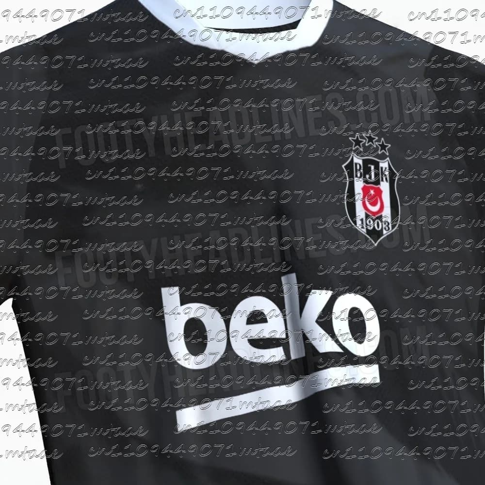 Besiktas JK 2025/26 Home Soccer Jersey Turkish Super Lig Men's Fan Version Black White V-Neck Breathable Football Shirt Kit