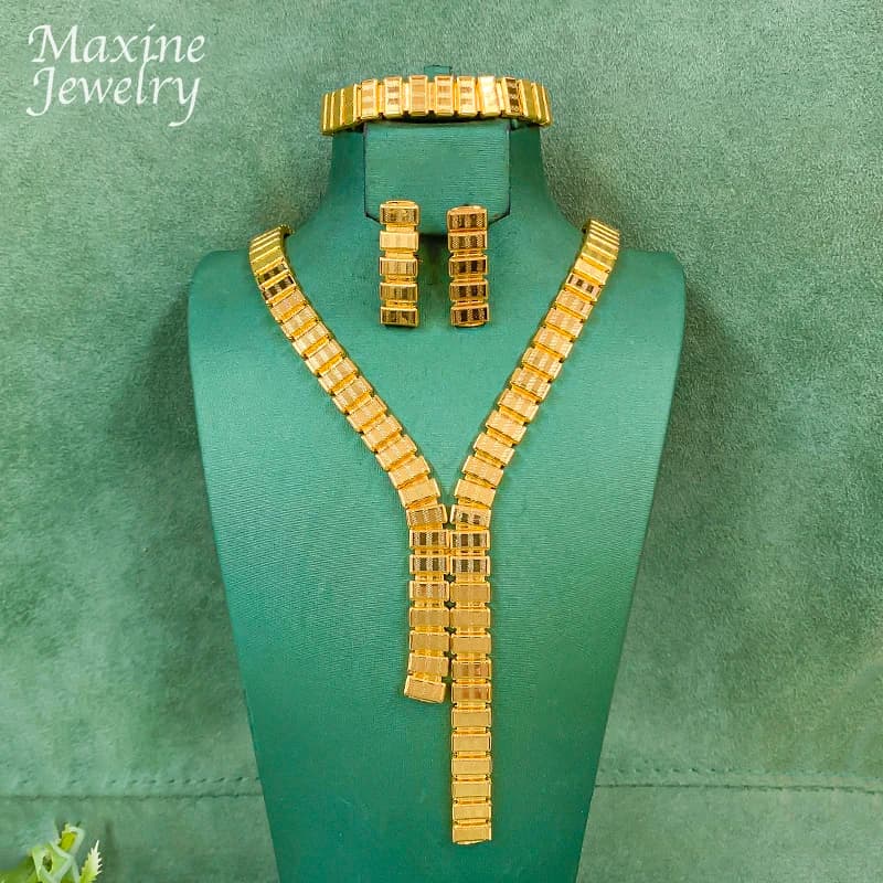 Original Simple Design Necklace Earrings Bracelet Daily Wear Jewelry Set for Women Fashion Jewellery for Party Wedding Gifts