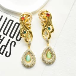 Women Vintage Ethnic Rhinestone Gems With Metal Alloy Big Ears Pendant Dangle Earrings Jewelry Accessory