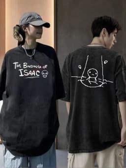 Unisex Retro Washed T-shirt Printed with Isaac Binding of The Binding of Isaac Theme Men's T-shirt 90s Retro Style Gift