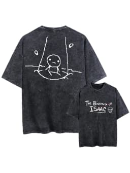 Unisex Retro Washed T-shirt Printed with Isaac Binding of The Binding of Isaac Theme Men's T-shirt 90s Retro Style Gift