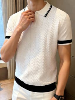 Summefashion Patchwork Knitted Polo Shirts Men Business Casual Turn Down Collar Knit Polos Male Vintage Short Sleeve Tees Tops