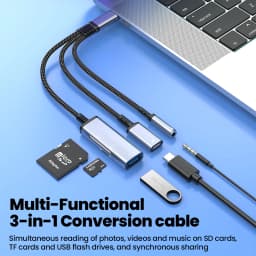 5 in 1 USB C OTG Adapter Type-C to USB+Type-C 10wCharge+3.5mm Earphones+SD/TF Card Reading Connector For iPhone 15-17 Cellphones