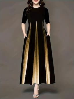 Large size summer round neck temperament socialite print gradient plus size long skirt for women