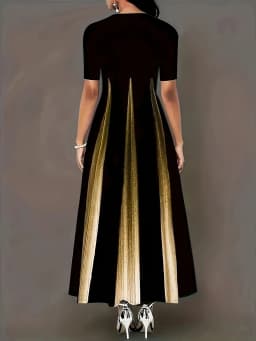 Large size summer round neck temperament socialite print gradient plus size long skirt for women