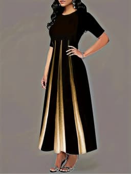 Large size summer round neck temperament socialite print gradient plus size long skirt for women