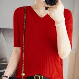 Summer New Loose Women's Wool Knitted V-ne ort Sve T-irt Spring Autumn Base irt Top Comfortable Breathable