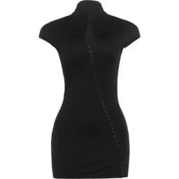 Kliou High Street Style Mini Dress Woman Half High Collar Irregular Single-Breasted Hidden Buttons Mini Sleeve Elegant Bodycom