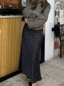 HH Spring Summer Women's Elegant Polka Dot Print Silk Satin Texture Skirt 2026 Fashion Female Slim High Waist Party Midi Skirt