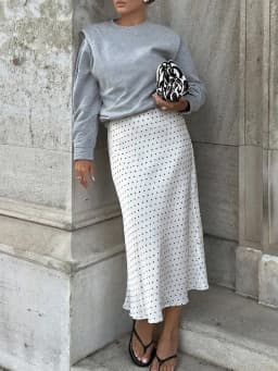 HH Spring Summer Women's Elegant Polka Dot Print Silk Satin Texture Skirt 2026 Fashion Female Slim High Waist Party Midi Skirt