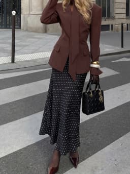 HH Spring Summer Women's Elegant Polka Dot Print Silk Satin Texture Skirt 2026 Fashion Female Slim High Waist Party Midi Skirt