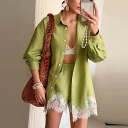 Women Satin Lace Patchwork Dress Long Sleeve O-neck Casual 2026 Spring Female Dresses Casual Solid Beach Robe not contain pearls