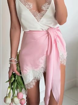 Women Satin Lace Patchwork Dress Long Sleeve O-neck Casual 2026 Spring Female Dresses Casual Solid Beach Robe not contain pearls