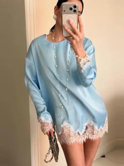 Women Satin Lace Patchwork Dress Long Sleeve O-neck Casual 2026 Spring Female Dresses Casual Solid Beach Robe not contain pearls