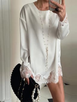 Women Satin Lace Patchwork Dress Long Sleeve O-neck Casual 2026 Spring Female Dresses Casual Solid Beach Robe not contain pearls
