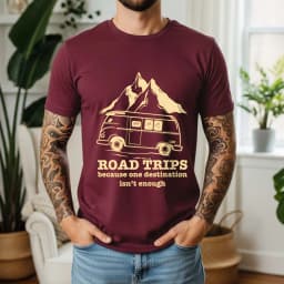 2026 Summer 100% Cotton Road Trips Graphic Oversized Tee Road Trips Camper Van Outdoor Themed Short Sleeve