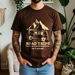 2026 Summer 100% Cotton Road Trips Graphic Oversized Tee Road Trips Camper Van Outdoor Themed Short Sleeve