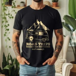 2026 Summer 100% Cotton Road Trips Graphic Oversized Tee Road Trips Camper Van Outdoor Themed Short Sleeve