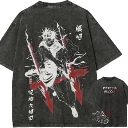 Choso Piercing Blood T-shirt Jujutsu Kaisen Graphic Tee Vintage Washed Oversized Retro Anime Harajuku Men Streetwear Top Clothes