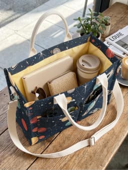 Retro Space Planets & Stars Print Corduroy Tote Bag Large Capacity Multi Pocket Commuter Shoulder Bag