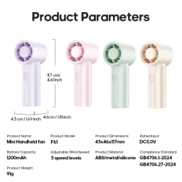 Kinscoter New Mini Handheld Fan 1200mAh Quiet High Speed Portable Rechargeable Fan 3 Speed Outdoor Travel Portable Pocket Fan