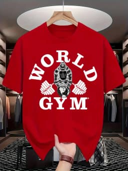 Gorilla Gym Men Cotton TShirt Casual Athletic Style Red Fitness Muscle Tee Summer Short Sleeve Workout Apparel 99 Characters