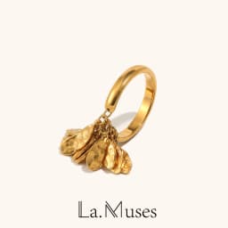 La. Muses Punch Texture Flake Pendant Stainless Steel Women's Ring PVD Gold Plated Fashion Jewelry Accessories
