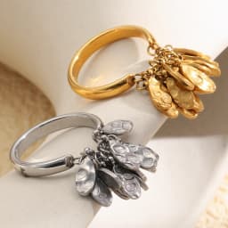 La. Muses Punch Texture Flake Pendant Stainless Steel Women's Ring PVD Gold Plated Fashion Jewelry Accessories
