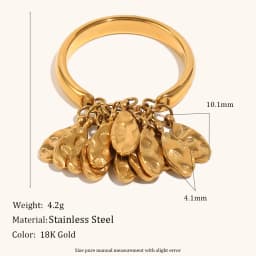 La. Muses Punch Texture Flake Pendant Stainless Steel Women's Ring PVD Gold Plated Fashion Jewelry Accessories