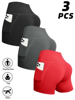1/3pcs Women Fitness Sexy Short With Pocketed Yoga Legging Shorts Hip LiftTight Sports Shorts Quick Drying Cycling Workout Gym