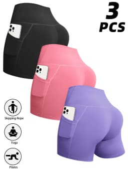 1/3pcs Women Fitness Sexy Short With Pocketed Yoga Legging Shorts Hip LiftTight Sports Shorts Quick Drying Cycling Workout Gym