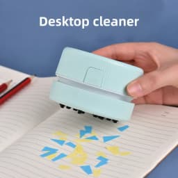 Mini Desk Vacuum Cleaner, Portable Desktop Cleaner for Crumbs/Paper/Eraser Debris, Battery-Powered with Brush, Cute Macaron Colo