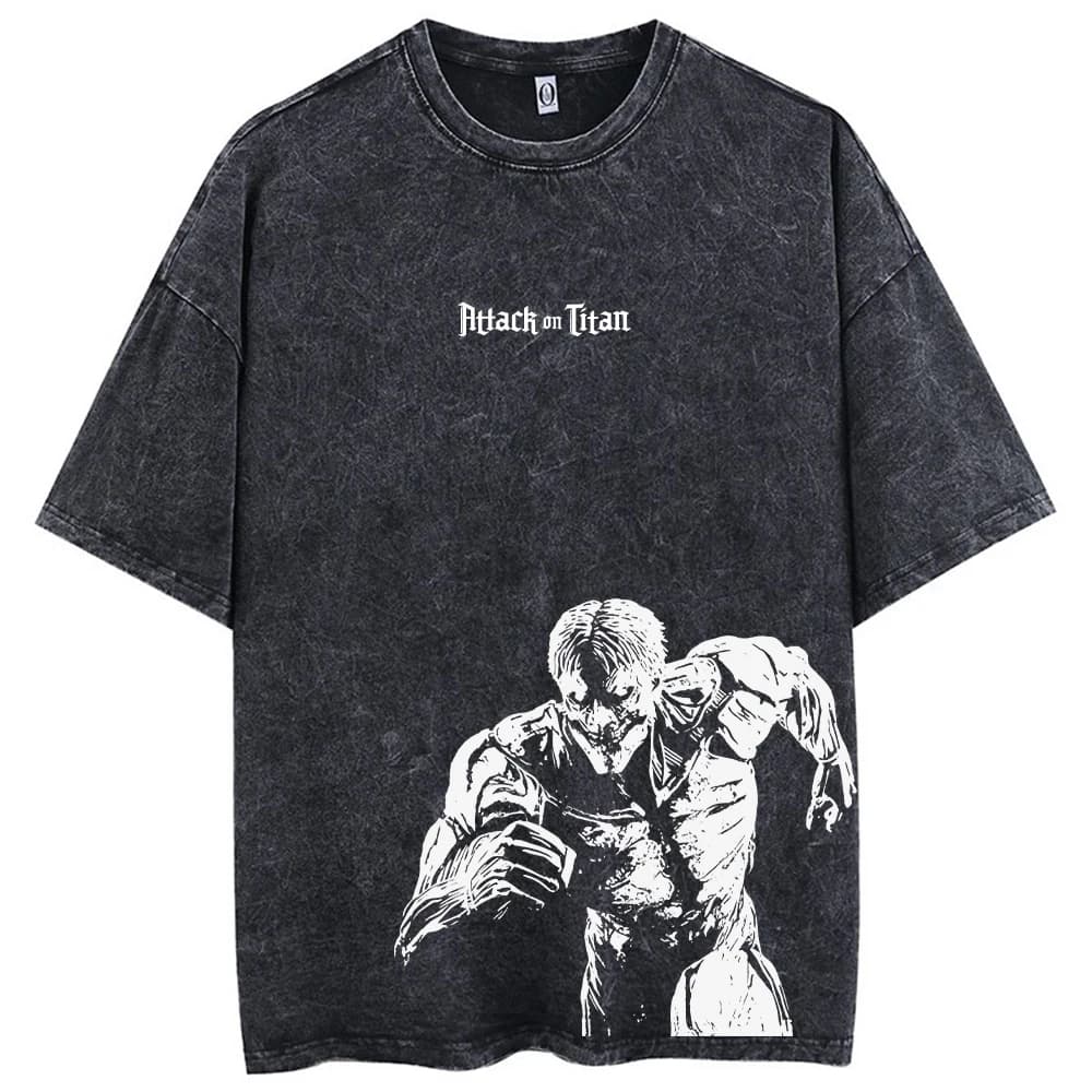 2026 Anime Attack on Titan Eren Jaeger Printed T-shirt Men's and Women's Washed T-shirt High Quality Vintage Cotton T-shirt Top