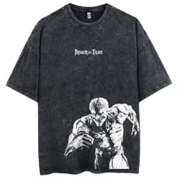 2026 Anime Attack on Titan Eren Jaeger Printed T-shirt Men's and Women's Washed T-shirt High Quality Vintage Cotton T-shirt Top