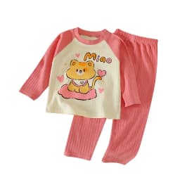 O-neck T-shirt Tops +Pants Pajamas Autumn Underwear Clothing Sets New Baby Boys Girls Warm Pajamas Kids Cute Cartoon Animal