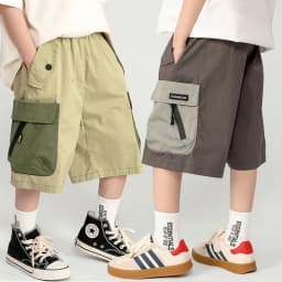 New Teens Boys Summer Cargo Shorts 3-12 Years Kids Fashion Zipper Pocket Knee-length Pants Casual Outdoor Thin Cotton Trousers