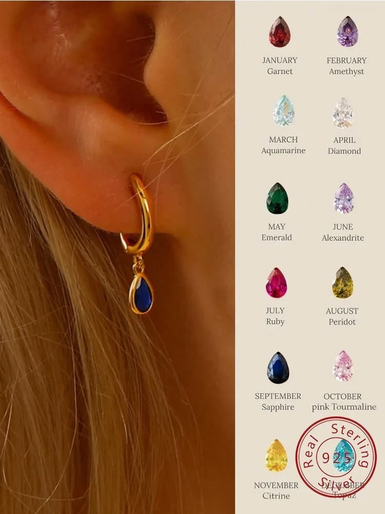 925 Sterling Silver Multicolored Water Drop Shaped Zircon Hoop Earrings For Women Anniversary Fashion High Quality Fine Jewelry