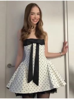 Vintage Sweet Polka Dot Mini Dress Strapless Bow Flared Skirt Dresses Women Birthday Party Cute Chic Playful Stylish Outfits