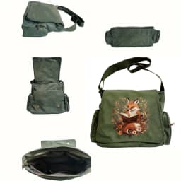Vintage Womens Messenger Bag Fox Reading Book Print Canvas Large Capacity Daily Use Travel Crossbody Bag