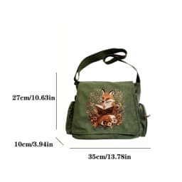Vintage Womens Messenger Bag Fox Reading Book Print Canvas Large Capacity Daily Use Travel Crossbody Bag