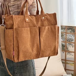 Corduroy Crossbody Tote Bag Stylish Commuter Shoulder Bag with Multiple Spacious Pockets Handbag for Women