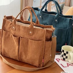 Corduroy Crossbody Tote Bag Stylish Commuter Shoulder Bag with Multiple Spacious Pockets Handbag for Women