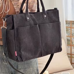 Corduroy Crossbody Tote Bag Stylish Commuter Shoulder Bag with Multiple Spacious Pockets Handbag for Women