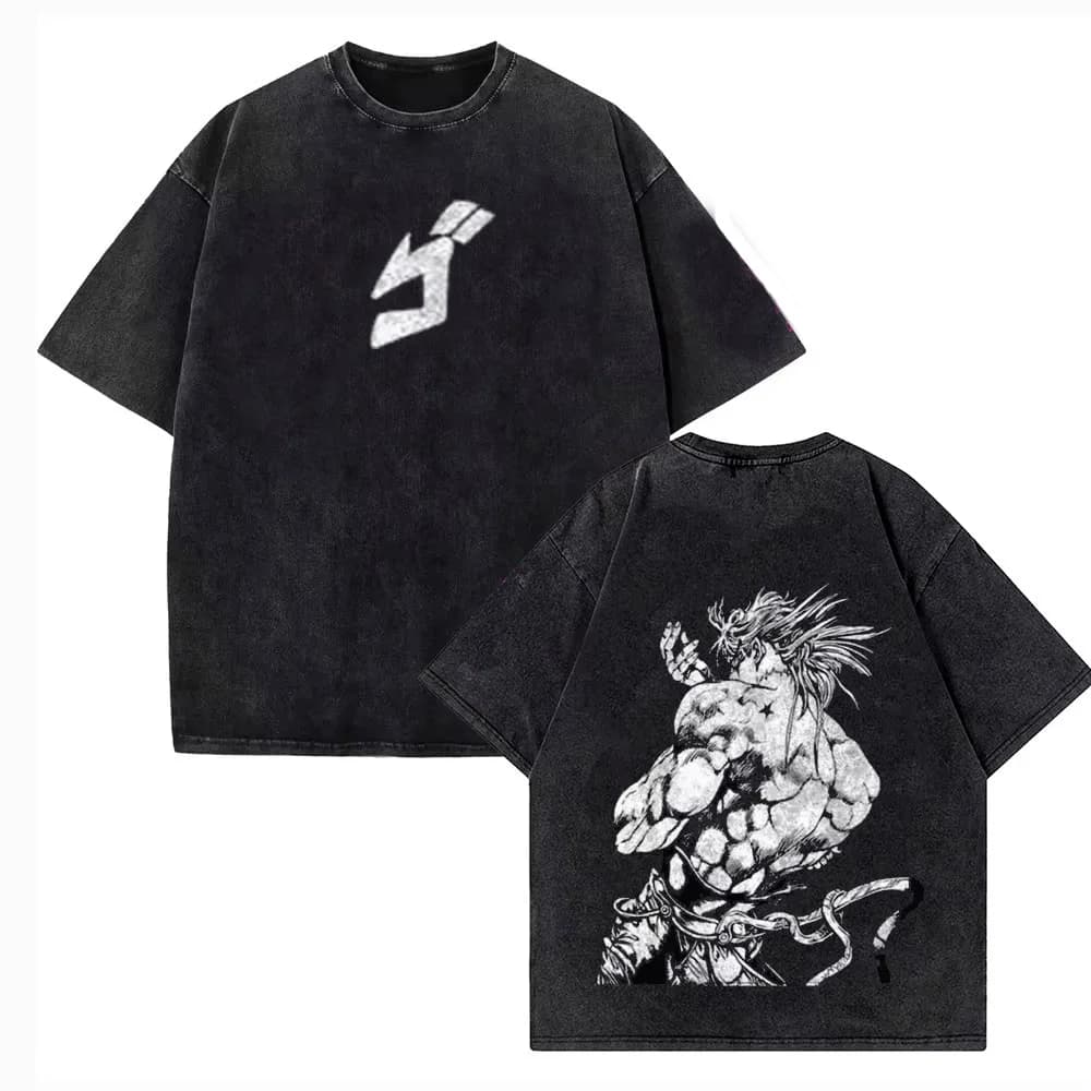 Anime JoJo's Bizarre Adventure Tshirt Men Short Sleeve Clothing Vintage Washed Cotton Tee Retro Manga T Shirt Harajuku T-shirt